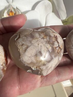 2 for $15 Polished flower agate heart stone